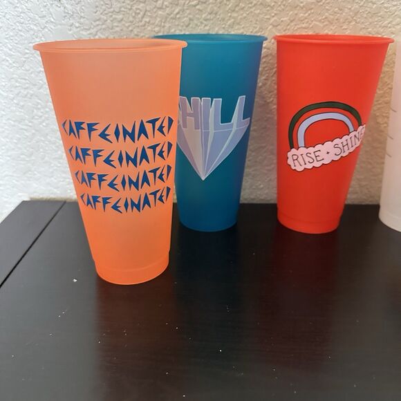 starbucks plastic tumbler Lot Of 5 Cups No Lids Summer Bright Colorful - Picture 2 of 4